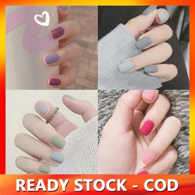 '【With Glue】24pcs Fake Nails Scrub Matte Solid Color Two-color Finished Patch False Nail Patch Nail