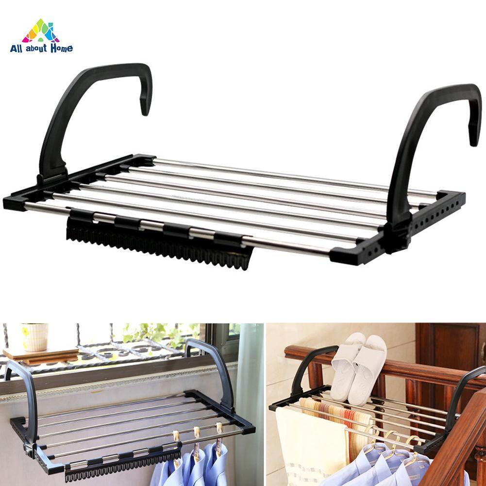 ABH Folding Towel Drying Rack Stainless Steel Clothes Hanging Racks with Clips for Balcony Windowsill