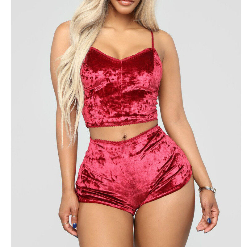 Nơi bán 2019 Thời Trang Nữ 2 Chiếc Quần Áo Ngủ Bằng Nhung Quần Đùi Dây Đeo Spaghetti Gợi Cảm Bộ Đồ Ngủ Nữ
