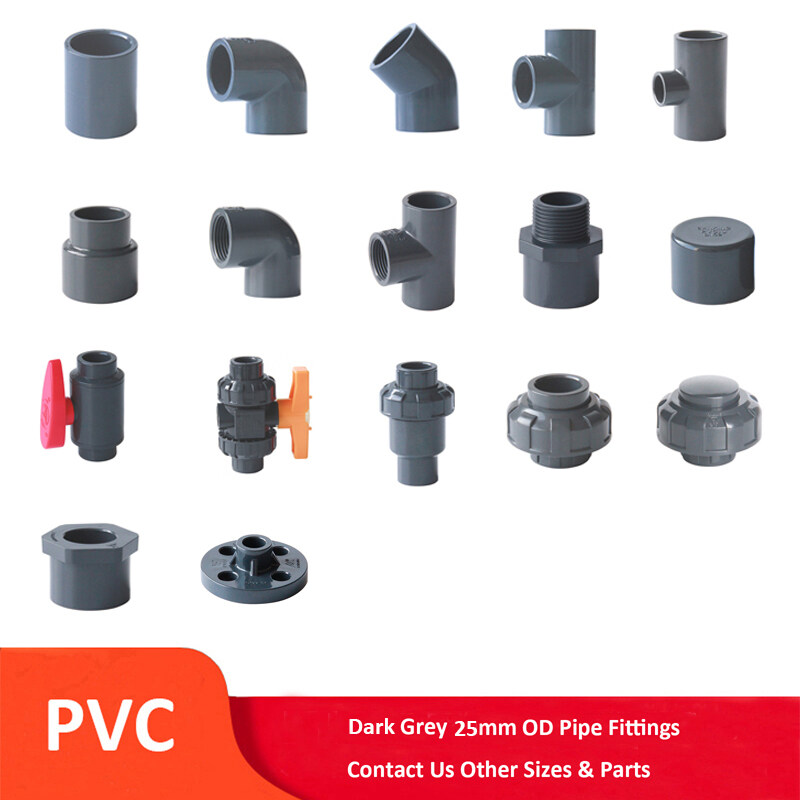 Grey PVC 25mm OD Pressure Pipe and Fittings Metric Solvent Weld Various Parts 