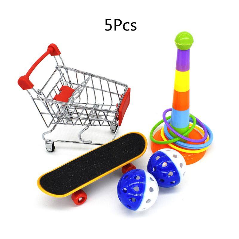 5Pcs/Set Parrot Training Toys Mini Shopping Cart Training Rings Skateboard Stand Perch Parakeet Cockatiel Entertainment