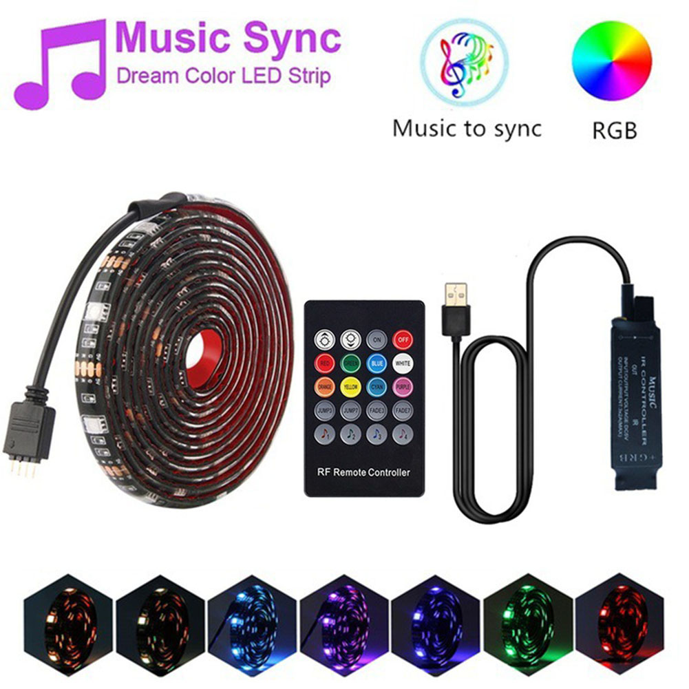 SMD 5050 USB LED Music Control Strip Light RGB Flexible Tape String Lamp