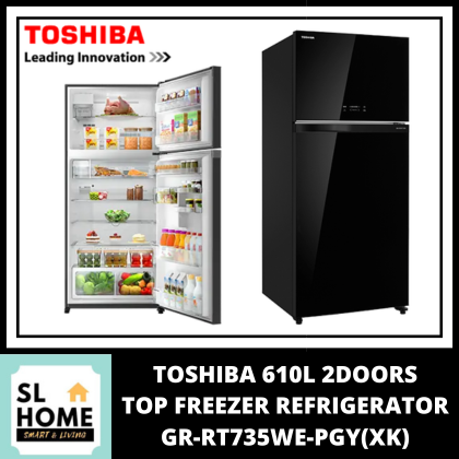 {KL & Klang Valley Area Only}TOSHIBA Refrigerator 610L 2 Door GR-AG58MA Glass Door Top Freezer Duo Hybrid Inverter Automatic Ice Maker Ag+ BIO Deodorizer LED HYBRID Deodorizer Touch Panel