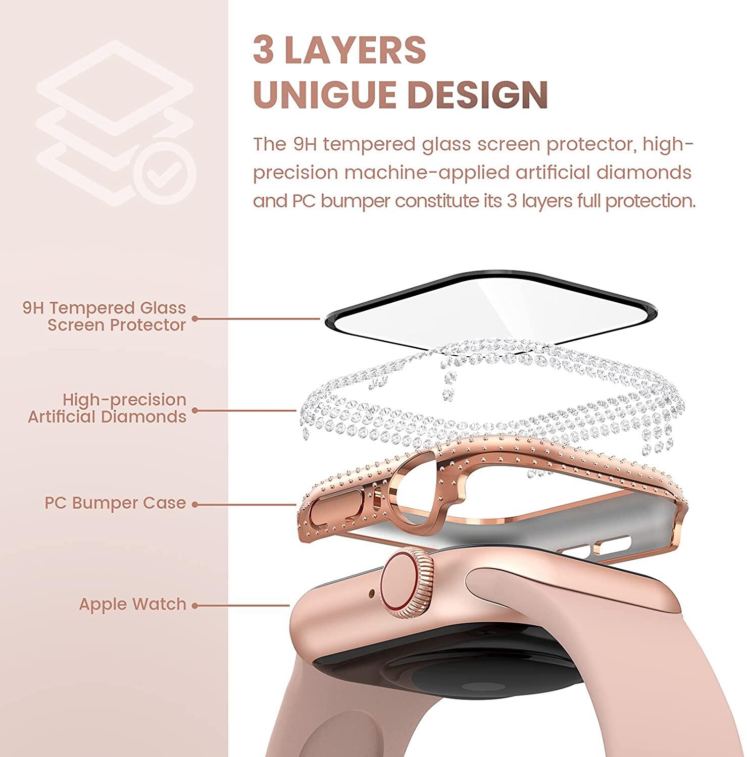 Diamond Watch Case For Apple Watch Case 41mm 45mm Accessories PC Screen Protector Bumper Protect Shell For Apple Watch Series 7 case