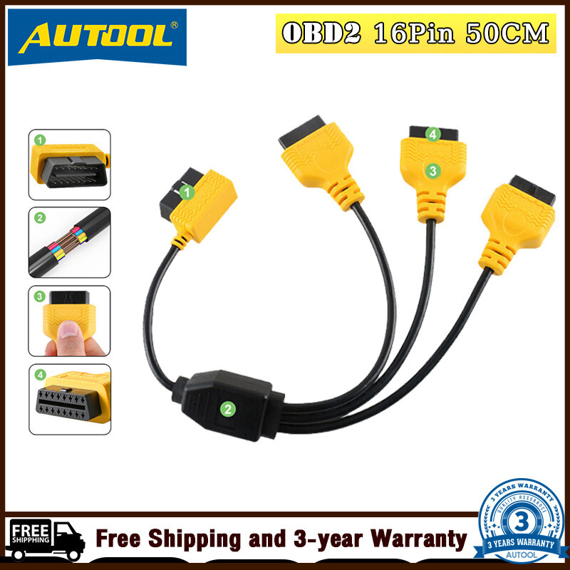 AUTOOL 50cm Automobile OBD2 ELM327 Scanner Cable, Car OBD Engine Fault