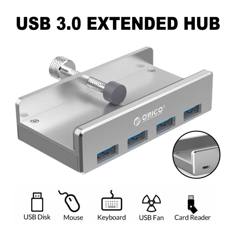 Smart Shop ORICO MH4PU Aluminum 4 Ports USB 3.0 Clip-type HUB For Desktop Laptop Clip Range 10-32mm With 150cm Date Cable