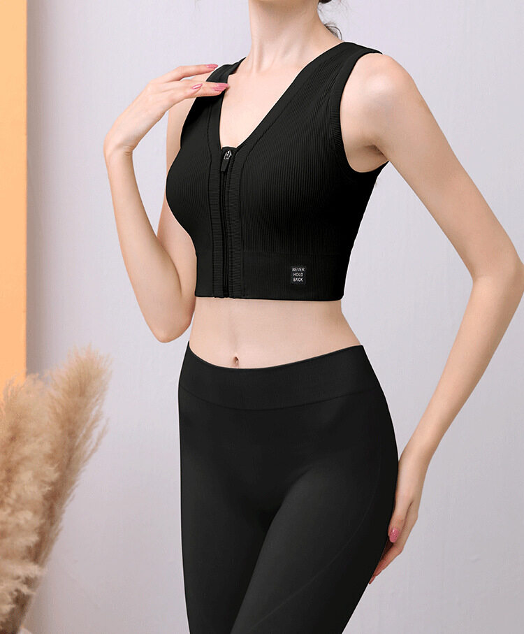 SUPERFLOWER Sport-BH mit Reißverschluss vorne und abnehmbaren Polstern, Yoga-Unterwäsche, stoßfestes Oberteil, hohe Sport-Fiess-Weste für Damen_voghion.com