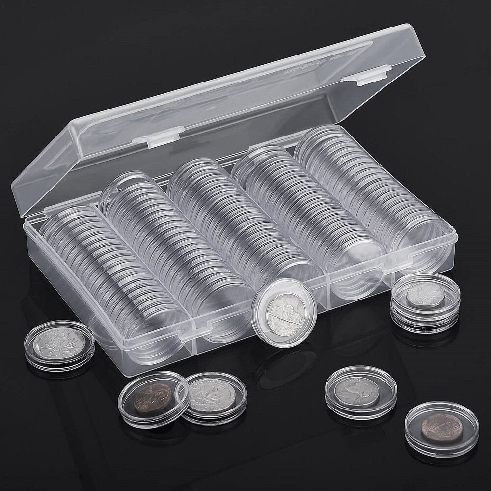100 Cái Hộp Đựng Tiền Xu Tròn Bằng Nhựa Trong Suốt 27Mm Hộp Đựng Viên Nang Có Hộp Đựng Đồng Xu Kỷ Niệm, Bộ Sưu Tập Huy Chương