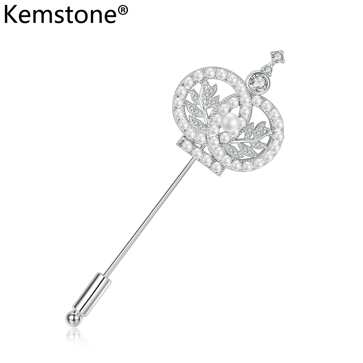 Kemstone Magic Wand Heart Leaves Crystal Silver Color Female Women Brooch Pin Jewelry Gift