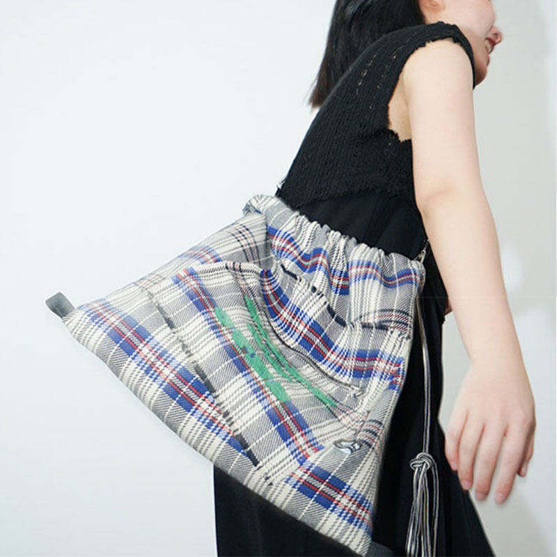 ELACCENT preppy plaid drawstring backpack 2 colours Messenger hobo bag