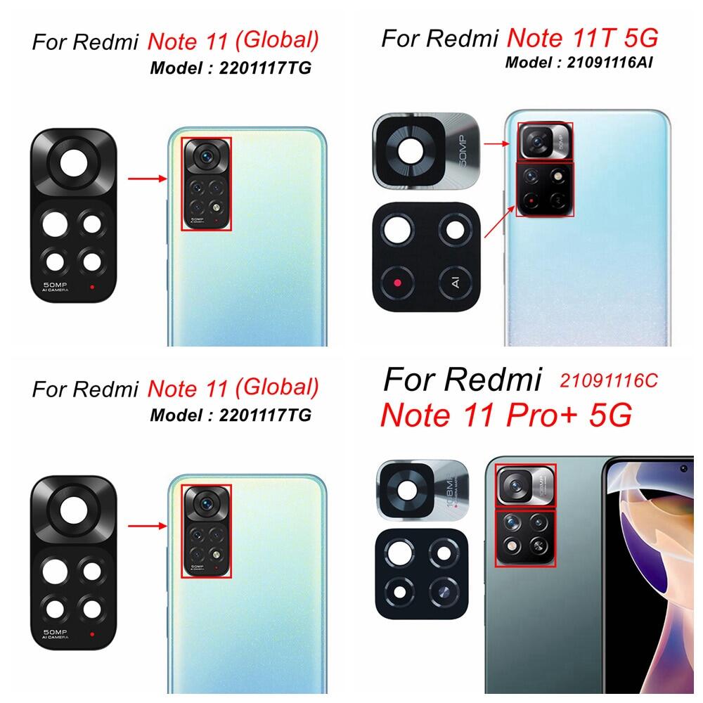 For Xiaomi Redmi Note 11 11S 11T Rear Back Camera Glass Lens With Frame Replacement Note11 Pro Plus 5G 11E Global 21091116AI