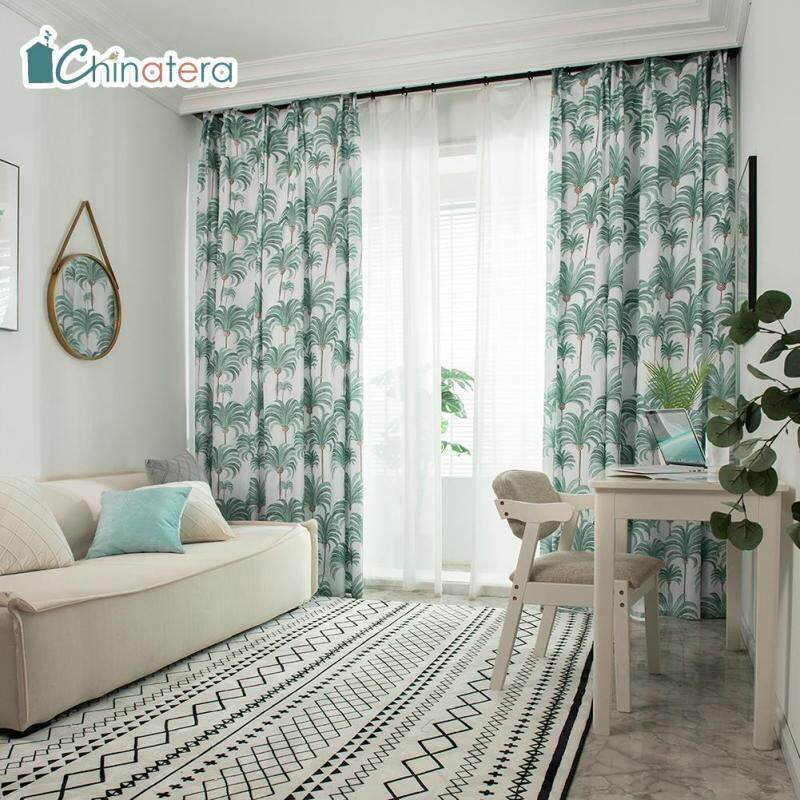 Rèm Cửa Sổ Trang Trí Phòng Khách Chinatera, Rèm Che Nắng Hiện Đại Bằng Vải In Hình Cây Xanh Phong Cách Bắc Âu