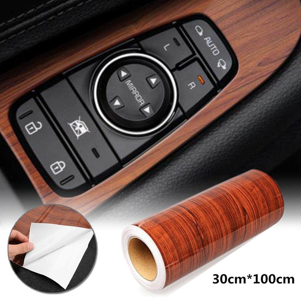 1M High Glossy Wood Grain Car Interior Vinyl Sticker Decal Wrap Film 100*30cm