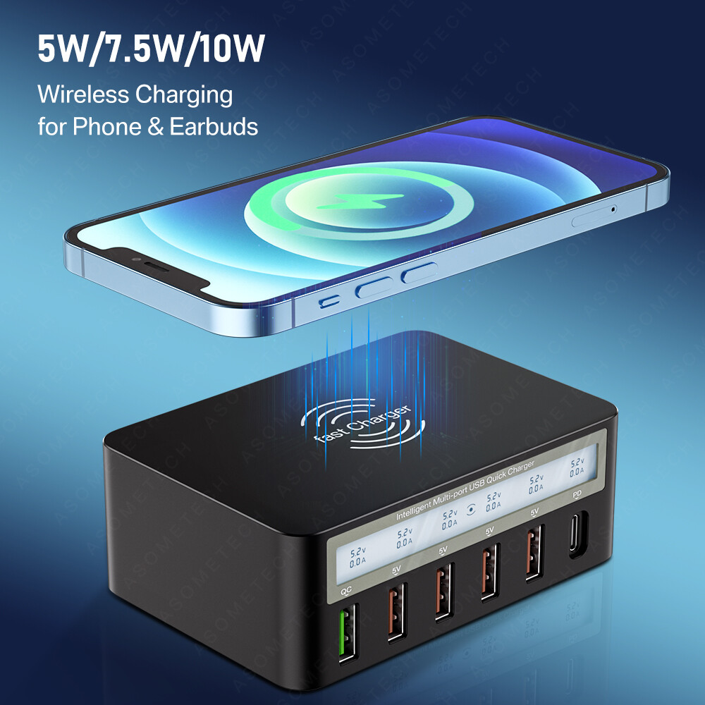 TOPZERO Wireless Charging QC3.0 Quick Charger 100W PD Type C LED Display Fast Charger USB Charger Adapter For Huawei P30 Pro Samsung Note 10 iPh Xiaomi OPPO VIVO