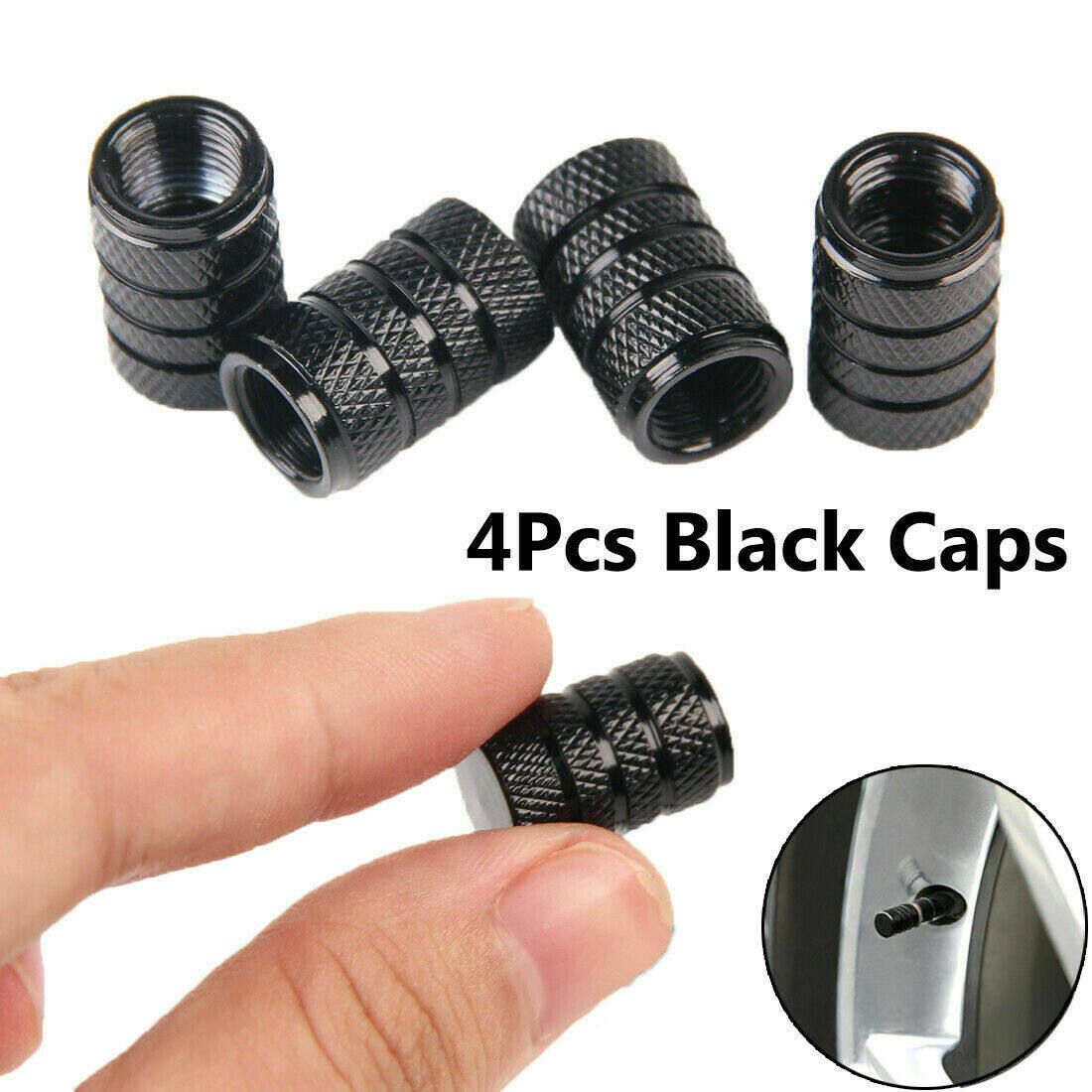 [BHKASDI] 4 Pcs Aluminium Car Wheel Tyre Valve Stems Air Dust Cover Screw Cap Accessories Black
