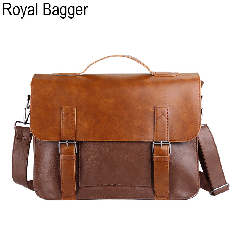 Men/'s Brown PU Leather Handbag Briefcase Shoulder Messenger Bag Purse Adjustable
