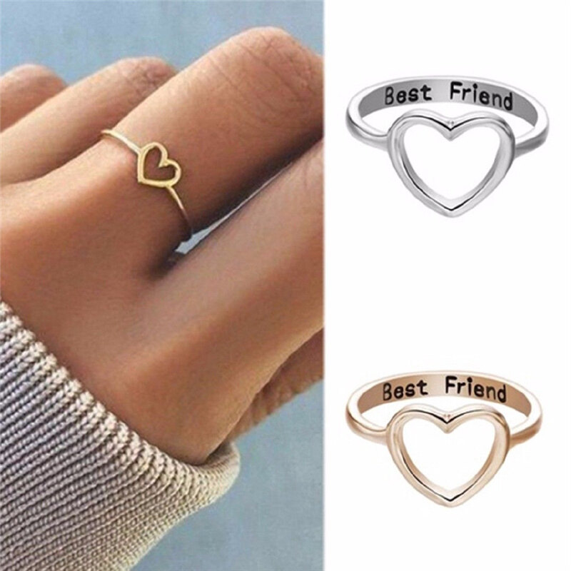 Best Friend Ring Women Love Heart Promise Jewelry Friendship Rings Bands