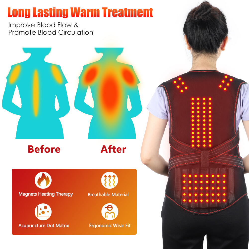 Agdoad Tourmaline Self-heating Spine Lumbar Support Magnetic Shoulder Wrap Posture Corrector Waistcoat Heating Therapy Shoulder Neck Brace
