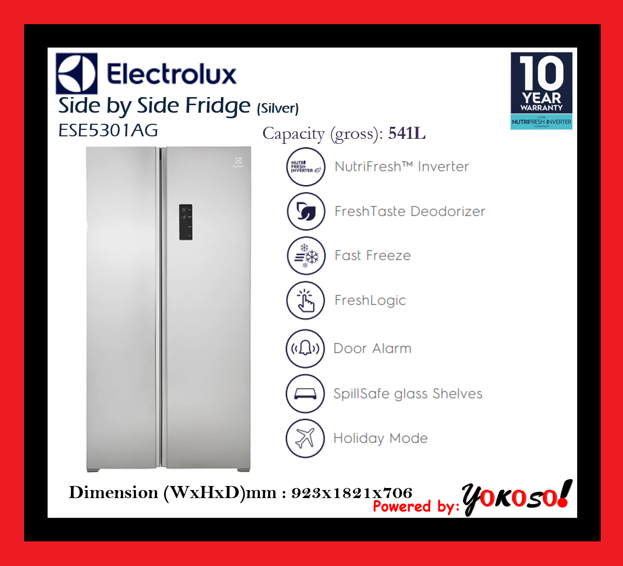 [FOR KLANG VALLEY ONLY] ELECTROLUX ESE5301AGMY 541L SIDE BY SIDE