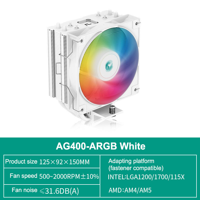 DEEPCOOL GAMMAXX 400 AG400 V5 ARGB 4 Heat Pipe CPU Cooler PWM Case Fan ...