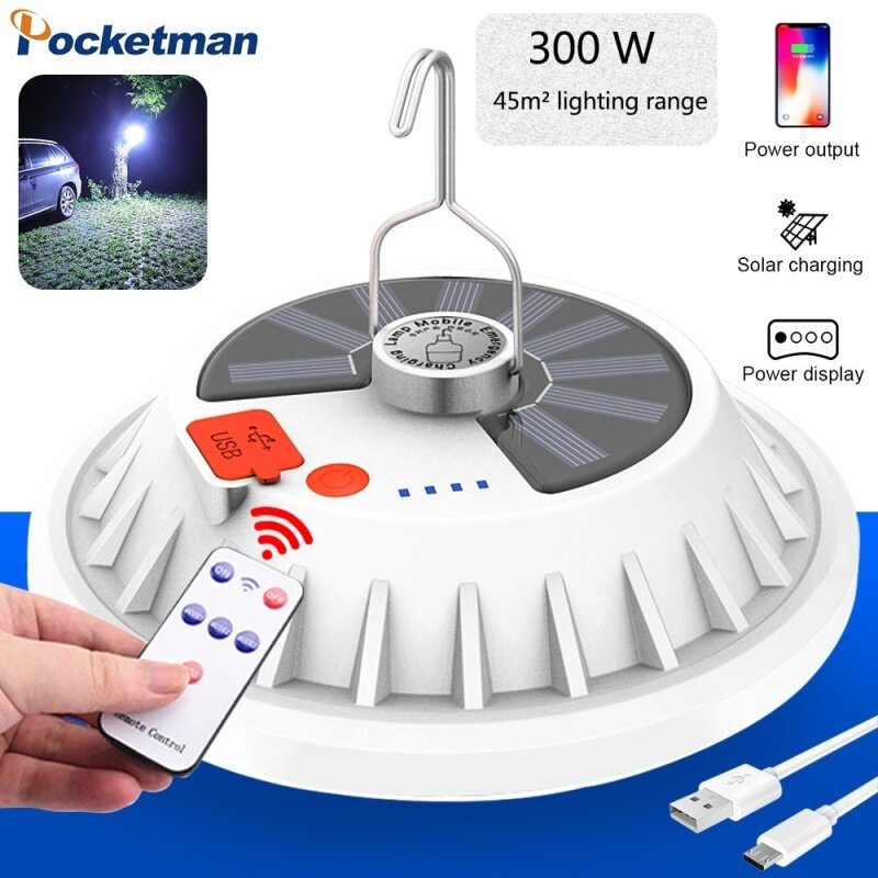 Bóng Đèn LED Sạc 300W Hạt Đèn 120 Sạc Năng Lượng Mặt Trời Điều Khiển Từ Xa Đèn Chợ Đêm Khẩn Cấp Cầm Tay Cắm Trại Ngoài Trời