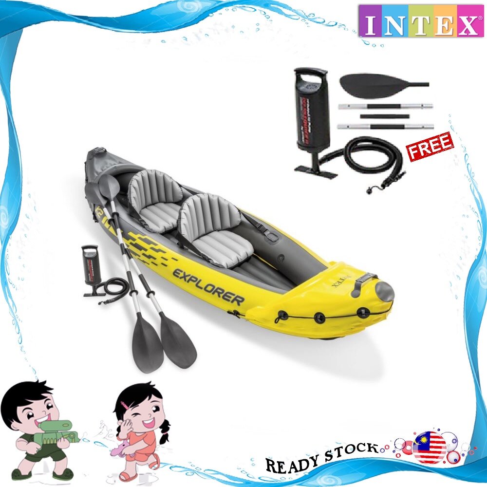 Intex 68307 Explorer K2 Kayak Inflatable Canoe Rowing Boat Raft for Fishing  Professional Sport For 2 Person | Lazada