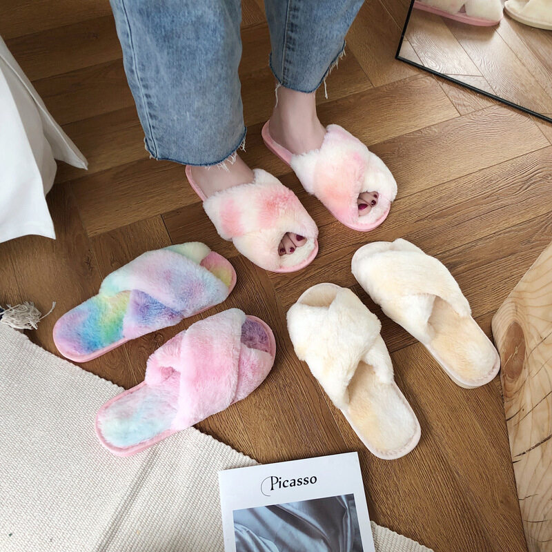 open toe fuzzy house slippers