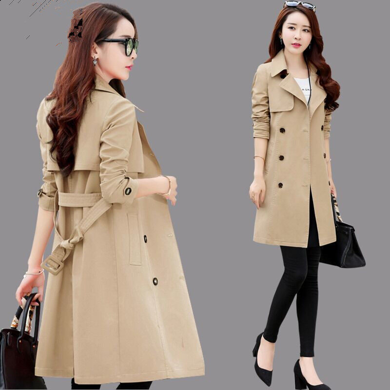 GRAZIA Spring Autumn Trench Coat Slim Single Breasted Trench Coat Women Trench Coat Long Women Windbreakers Plus Size Women Overcoats