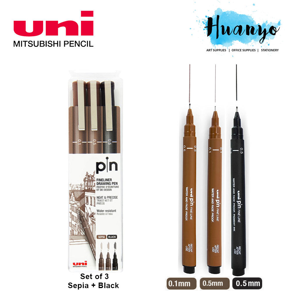 UNI PIN Technical Drawing Pen Wallet Set Of 3 / 6 /12 (Black / Grey / Sepia Colour - View #10