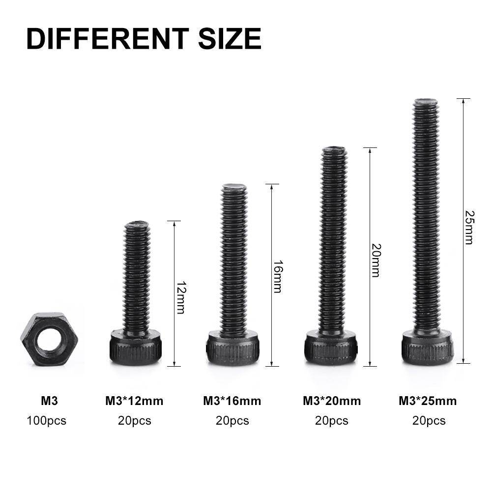 280Pcs/Box M3 Cap Head Hex Socket Bolt Screw Nut Metric Machine Fastener Assortment Set