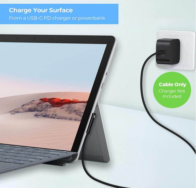 Surface Kết Nối Với Cáp Sạc USB-C 15V/3A, Tương Thích Với Microsoft Surface Pro 7/6/5/4/3, Surface Laptop 3/2/1, Surface Go