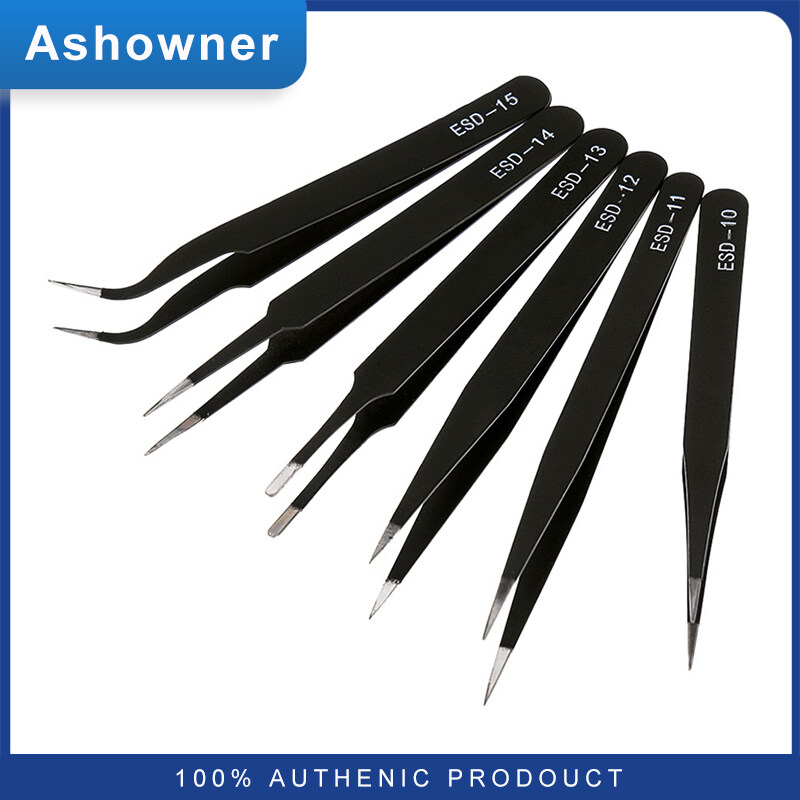 Ashowner Bộ Nhíp Chính Xác 6 Cái Nhíp Chống Tĩnh Điện Nhíp Không Gỉ, Nhíp Thẳng Cong Đầu Độ Chính Xác Cao, Sửa Chữa Kềm Đa Năng Không Gỉ