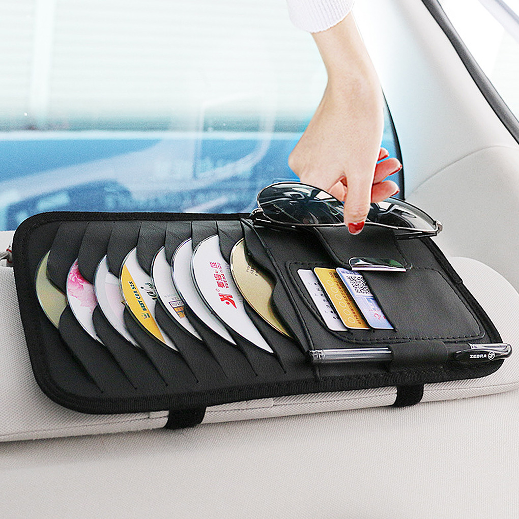 Universal Car Sun Visor CD Holder DVD VCD Card Storage PU Leather ...