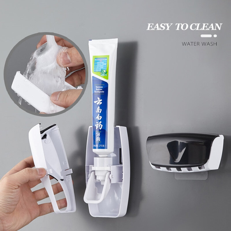 Automatic Toothpaste Dispenser Toothbrush Holder Set Dustproof Sticky Suction Bathroom Wall Mounted Toothpaste Squeezer
