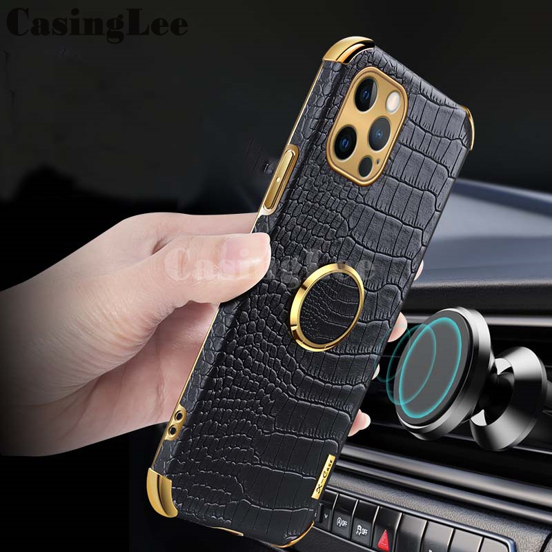For Realme C51 Case Soft Crocodile Pattern Texture Leather Handphone Shockproof adsorb Ring cover For Realme C51 Back Cover Phone cases