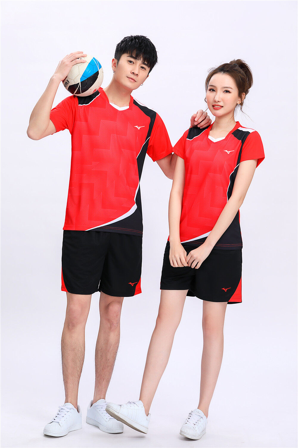 Quần Áo Cầu Lông Nhanh Khô Mizuno 2021 82111 Bộ Đồ Đỏ Nam Nữ, Quần Áo Bóng Bàn Thi Đấu Tập Luyện Quần Áo Tennis Quần Short Áo Thun Ngắn Tay Bộ Đồ Màu Đỏ