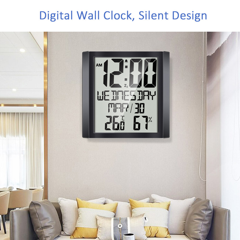 Digital Wall Clock with Temperature & Humidity 8.6'' Large Display Time/ Date/ Week Alarm Clock & Snooze °C/ °F Selectable Thermo-hygrometer Accurate Weather Monitor for Home Office