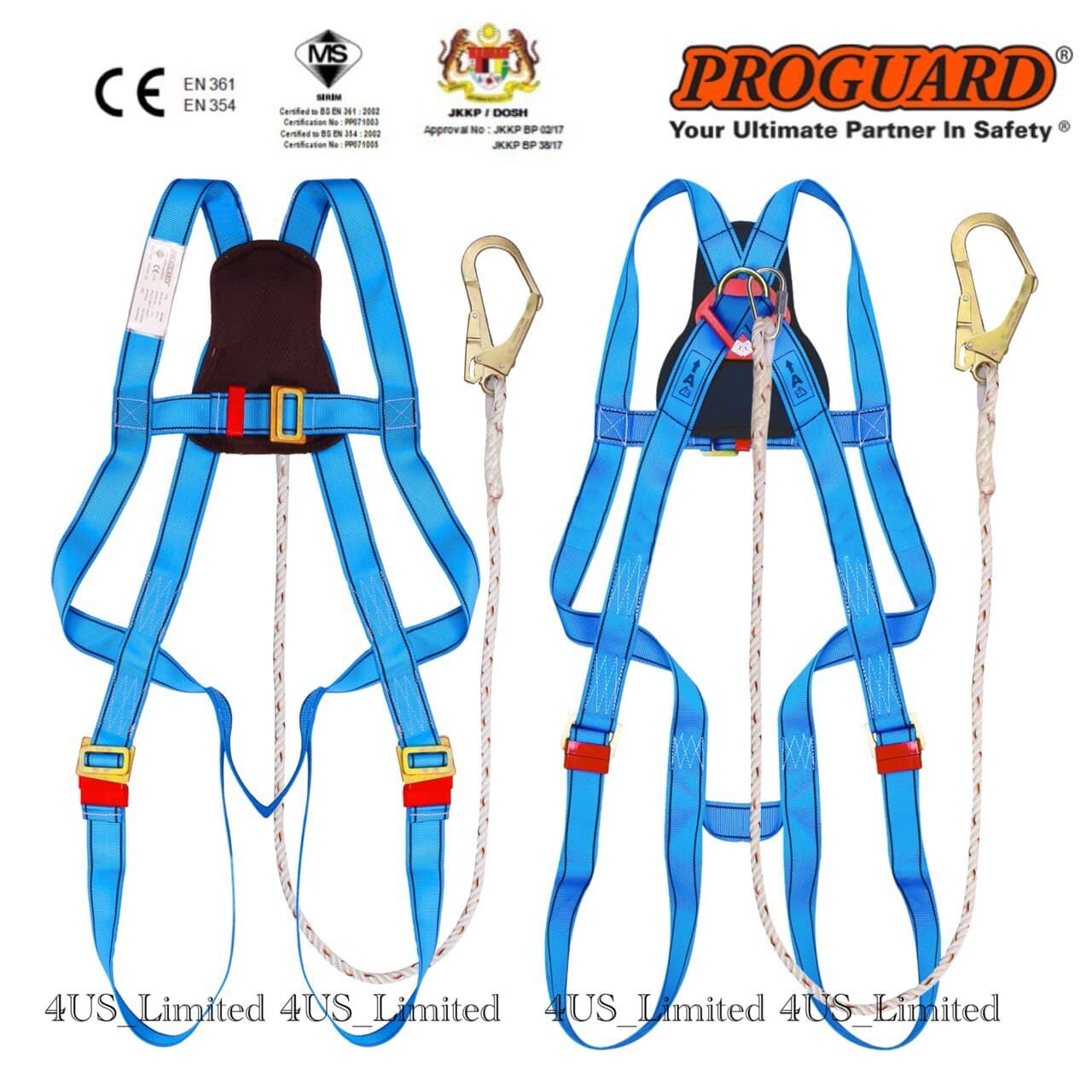 PROGUARD Safety Belt Full Body Harness Builtin with 2m Lanyard & Large