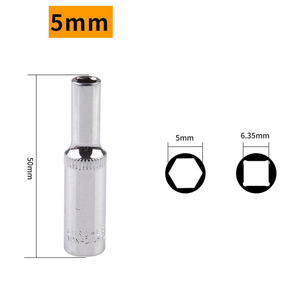 1PCS 4-14mm Deep Socket Adapter 1/4inch Hex Socket Wrench Heads Ratchet Tool Deep Socket