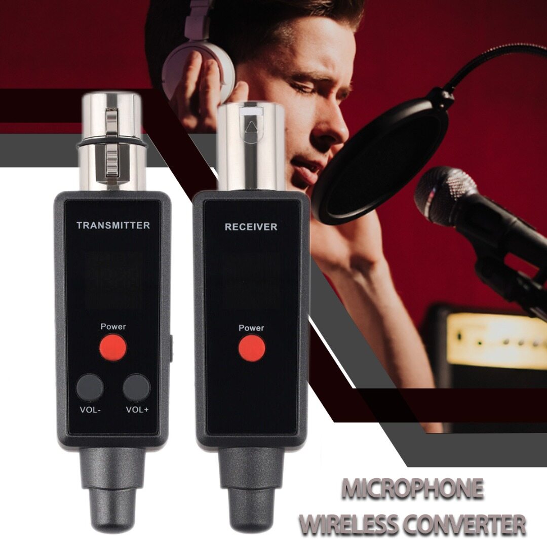 Cálido Speaker Microphone Wireless XLR Transmitter Receiver Rechargeable Adapter Built-in Double Antenna Compatible For Moving Coil Microphone /Mixer/Power Amplifier Speaker/ All microphones Except Capacitive Microphone Transmitter Switch 5V Power Supply