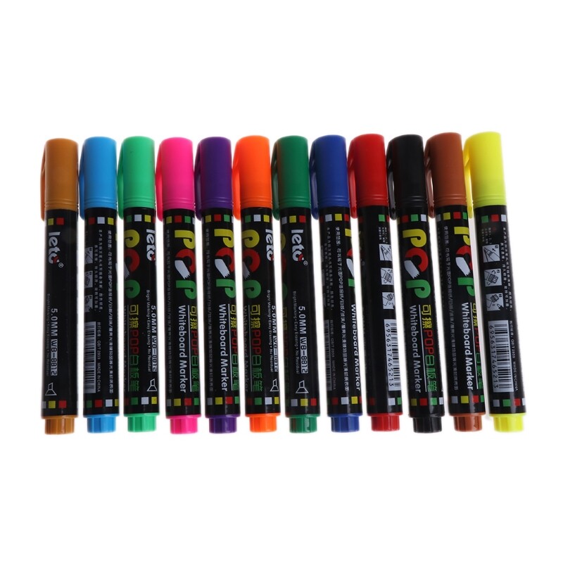 12 Color Whiteboard Marker Erasable POP Paper Glass Dry Erasing 5mm Writting Pen
