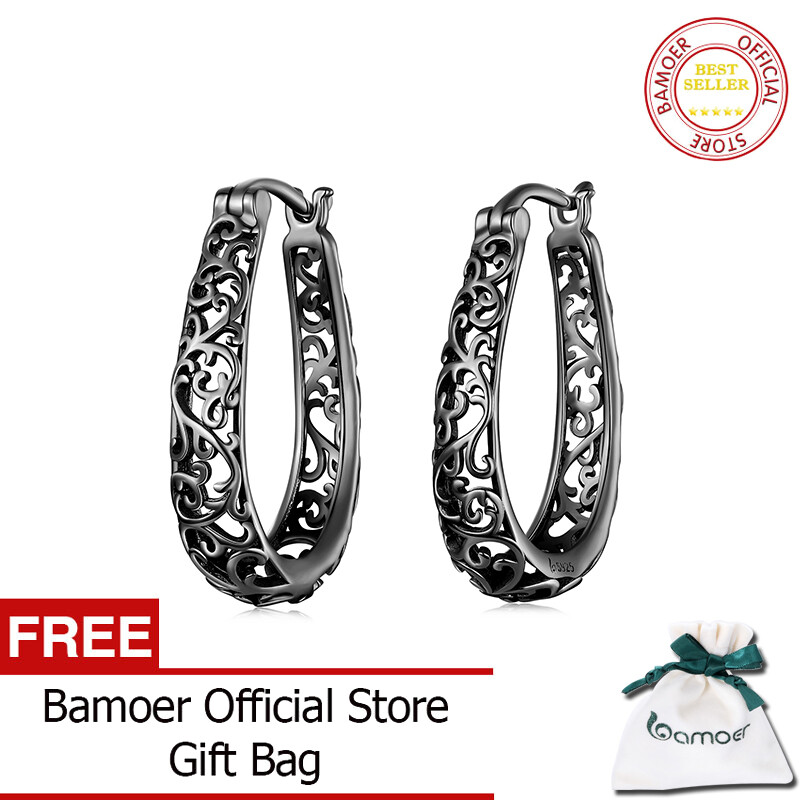 BAMOER Silver Vintage Vine Real 925 Sterling Silver Hoop Earrings For Women Party Fine Jewelry Original Design BSE466