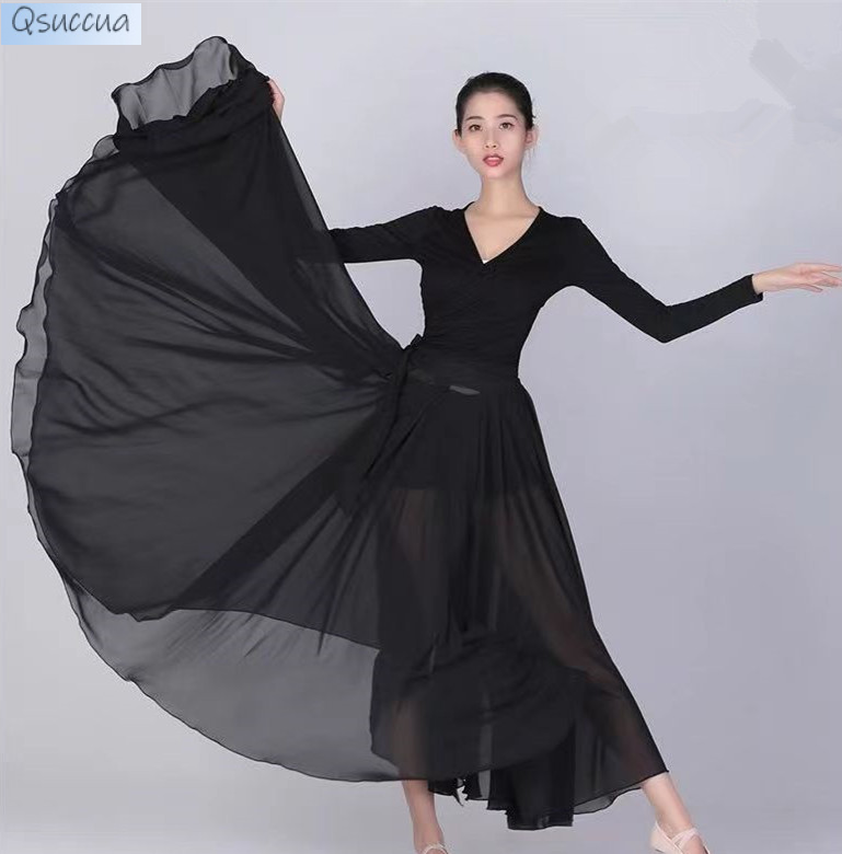 Women Classical Dance Chiffon Lace up Ballet Classical Dance Performance Elegant Practise Long Skirt