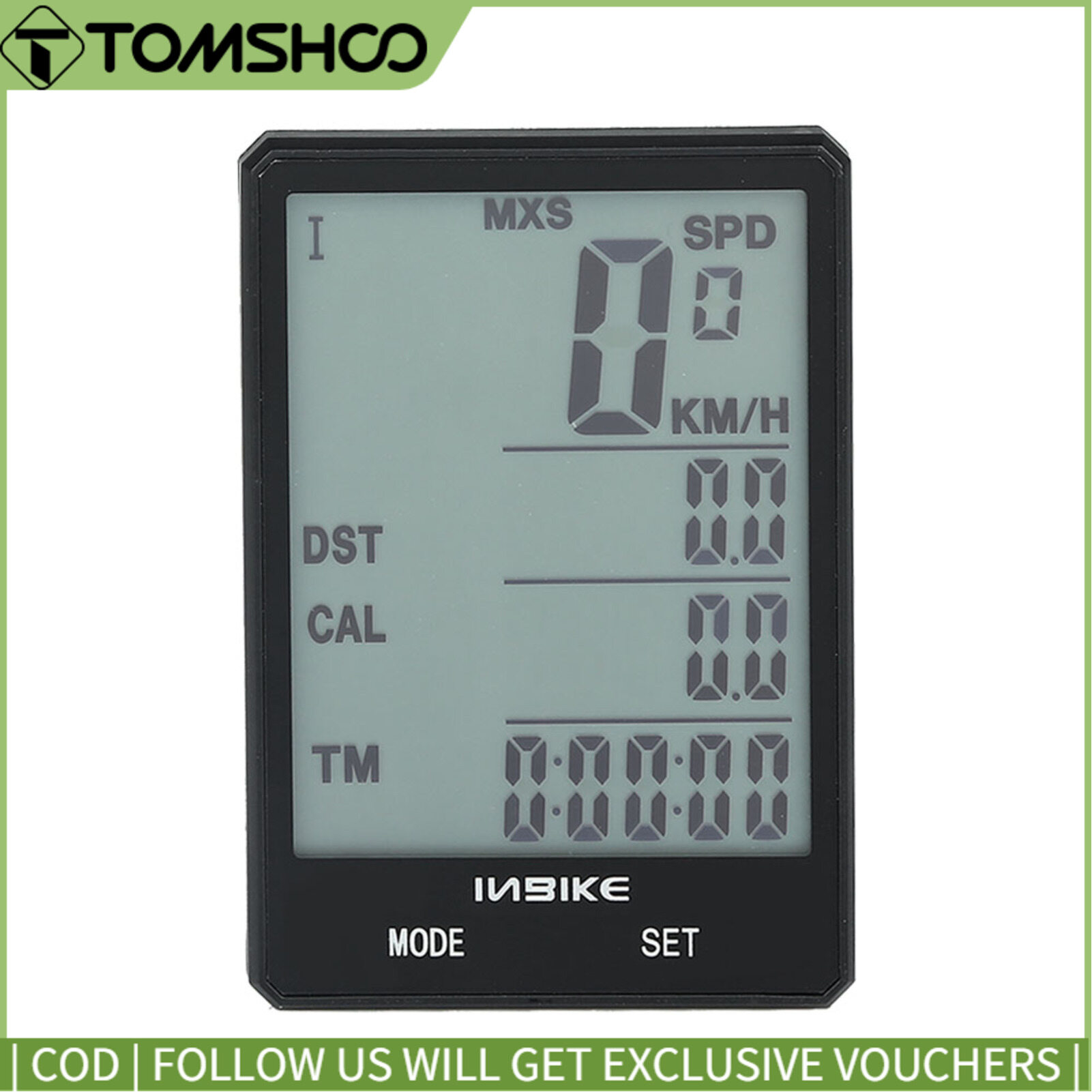 INBIKE Wire-less Bicycle Speedometer 2.8in Waterproof LCD Display Computer Odometer with Backlight Multiple-function Wire-less Computer Odometer for Bike
