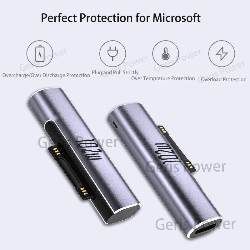 Đầu Nối Bộ Chuyển Đổi Nguồn PD USB Type C 15V 102W Bộ Chuyển Đổi Sạc Nhanh Cho Microsoft Surface Pro 8 7 6 5 4 3 Go Book 1 2 3