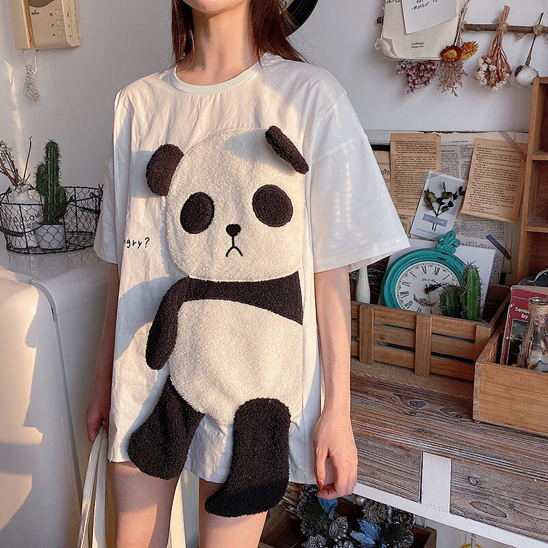 Kawaii Cute Panda Print Oversized T-Shirt - Kawaii Fashion Shop  Lindas  roupas asiáticas japonesas Harajuku fofas da moda Kawaii