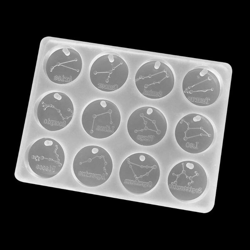 12 Constellations Discs Pendant Epoxy Resin Silicone Mold Jewelry Making Tools