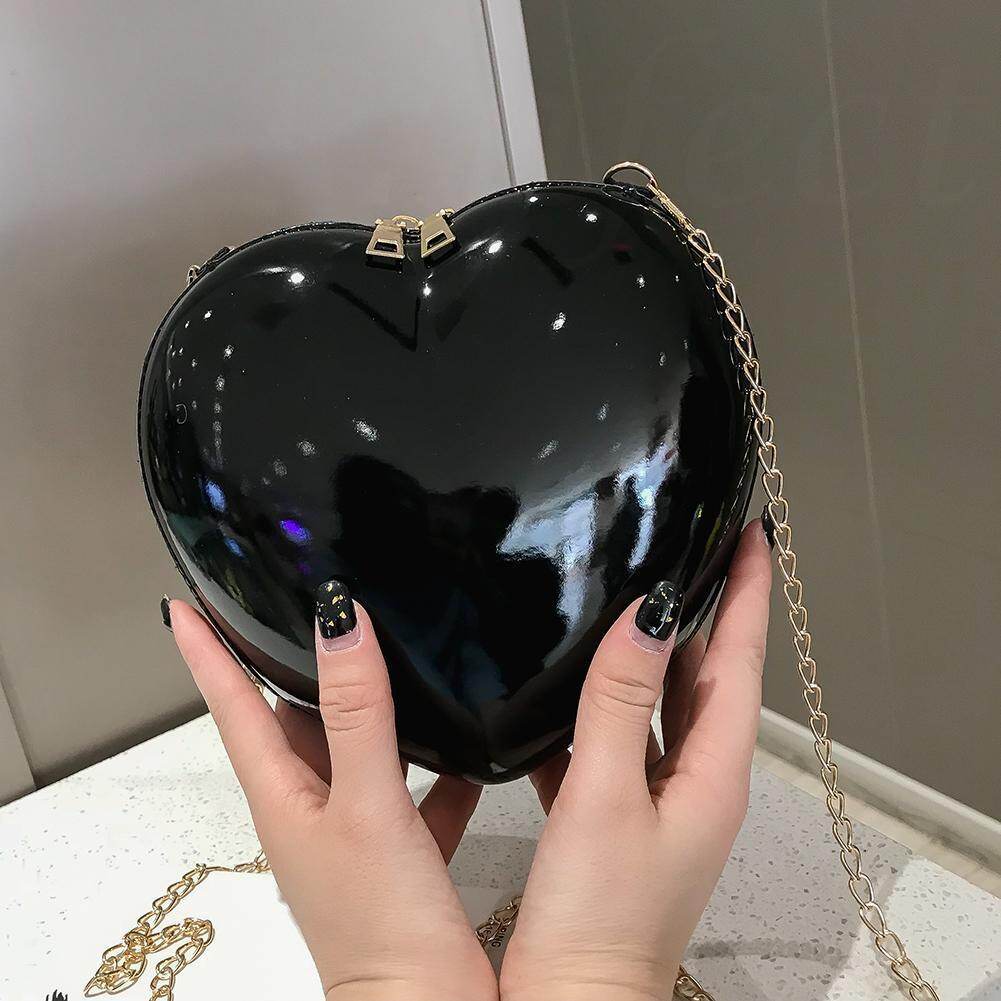 [Pinfect] Fashion Women Casual Solid Color Girls Love Heart Shaped Women Shoulder Chain Messenger Bags Crossbody Handbags