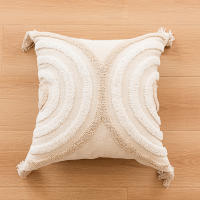 【IN STOCK!】Decorative Boho Cushion Cover for Sofa Tassels Cushion Cover Beige Fringed Square Cotton Pillow Cover Soft Cozy Throw Pillowcase Home Car Coffee Bar Decoration 45x45cm