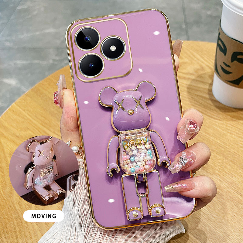 YBD 3D Candy Bear Bracket Phone Case For Xiaomi POCO M6 Pro POCO X6 NEO Redmi Note 13 Pro Plus Note 13 Pro+ 4G 5G High End Soft Silicone Material(Bracket Can Rotate)